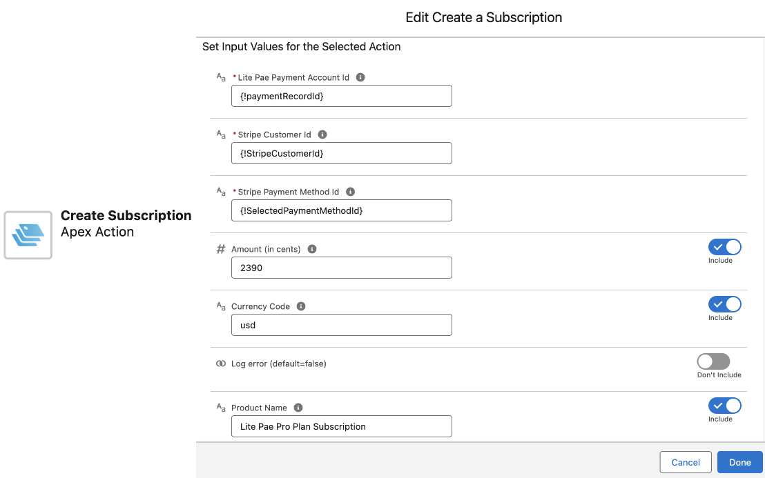 Lite Pae - invocable action create a subscription