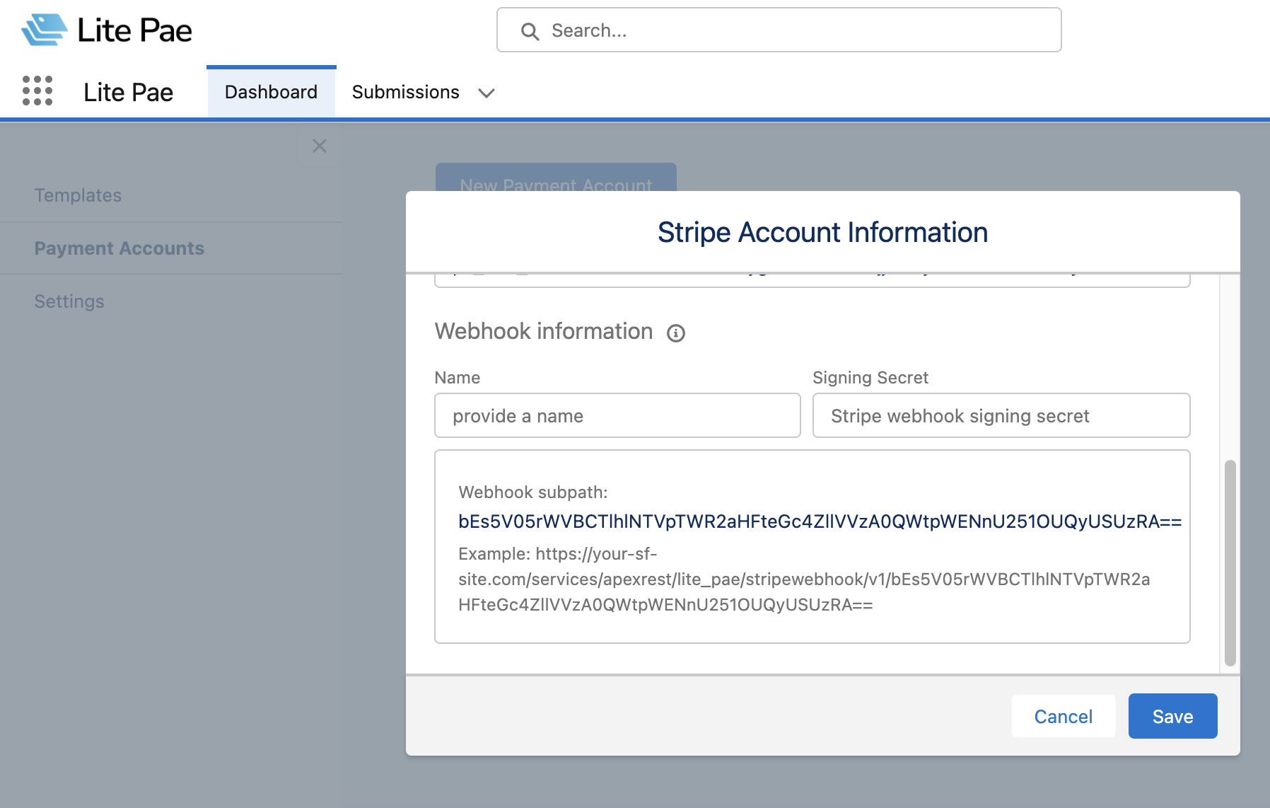 Lite Pae - webhook configuration